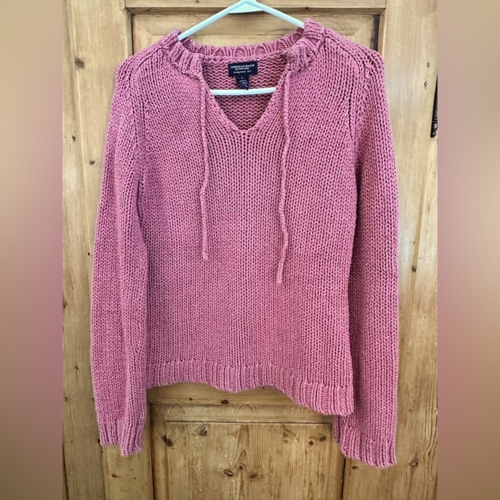 American Eagle Chunky Knit Pullover Sweater Pink Y2K Preppy Size L fits like M